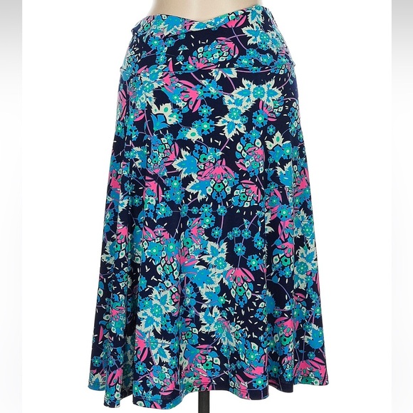 LuLaRoe Azure Midi Knee Length Stretchy Tropical Floral Skirt Size Medium M - Picture 2 of 5